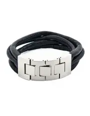 [Cudworth] Multi Strand Lamb Leather- Stainless Steel Bracelet in Brown