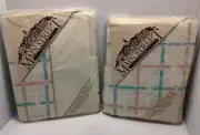Vintage Double Sheet Set Flat Fitted Color Check No Iron Percale NEW MCM Retro