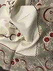 Beige Embroidered Red Ruby Burgundy Rhinestone Embroidery Tablecloth 33" Square