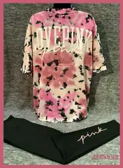 Victoria's Secret Pink Tie Dye Varsity Tee Shirt + Leggings Set Misty Rose L XL