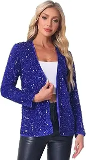 [Allegra K] Women's Sequin Jacket Open Front Long Sleeve Glitter Disco Party Cardigan
