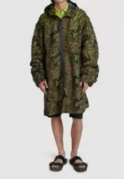 $2330 Dries Van Noten Men's Green Varni Laser-Cut Camo Parka Jacket Size L