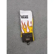 Vans Crew Socks Mens Womens 6.5-9 White Yellow Red Flames Fire Skate Athletic