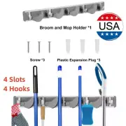 Broom Holder and Garden Tool Garage Organizer 4 Slots 4 Hooks for Rake Mop Wall
