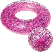 2pc Land & Sea Bling Inflatable Swimming Pool Ring/Ball Set Water Float Pink