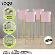 SOGA 4X 2-Layer 60cm Gold Metal Plant Stand with Pink Flower Pot Corner Shelf