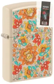 Zippo 49770 Vintage Floral Design Flat Sand Windproof Lighter + FLINT PACK