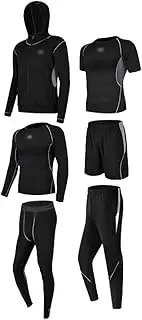 [GUANYUA] 2||5||6-Pcs Men's Compression Run Jogging Suits Clothes Sports Set Long T-Shirt Pants Gym Fitness Workout Tights Clothing 6-Pcs-B-M