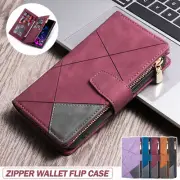 For Samsung S25 S24 S23 S22 Ultra S10 Plus Zipper Case Leather Wallet Flip Cover