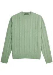 Acne Studios Smiley Face Cable-knit Wool-blend Jumper - Sage - XL XL