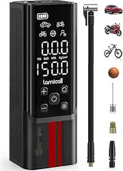 Tire Inflator Portable Air Compressor - Lamicall 150 PSI 5000mAh Cordless Car Air Pump, 1 Min Fast Inflate, Electric Tire Pump, Digital Pressure Gauge, LED Light, for Auto Bike Motorcycle