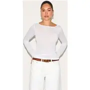 White Sheer Soft Touch Crew Neck Long Sleeve Top, White