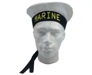 MARINE HAT Cap White BLACK Skipper Navy Sea Fancy Dress Sailor Costume Accessory