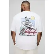 Mens White Plus Worldwide Beach Retro Print T-Shirt