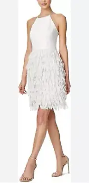 Aidan By Aidan Mattox Women's Feather Trim Halter Cocktail Dress, Sz. 14....