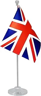 Rotenl UK Britain Desk Flag, British Table Office Flag with Metal Pole and Stand Base, International Country Flags, Festival Event Celebration, Classroom Meeting Desktop Decor (UK)