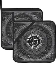 Black Pentatonic Music Potholders BBQ Pot Holders for Heat Resistant Potholder, Hot Pads,Cooking Baking(2-Pack)