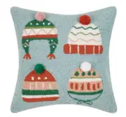 Peking Handicraft - Winter Hats 3D Pom Poms 16" Hook Pillow - 31TG1065C16SQ