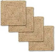 Jute Hand Braided Placemats Set of 4 | 14 Inches Artistic Square Tablemats for Kitchen Dining Table Top Sustainable Rug Mats & Dinner Table Plate Pads Mates (Beige (Square))