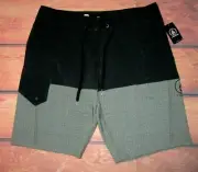 MENS VOLCOM BLACK CHARCOAL GRAY SWIM BOARD SHORTS SIZE 33