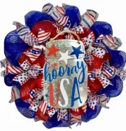 Hooray USA Patriotic Deco Mesh Wreath