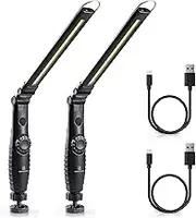 ORHOMELIFE Rechargeable LED Work Light - 750 Lumens Foldable LED Flashlight Handheld Cordless Work light with Magnetic Base, 360°Rotate, Power Indicator for Car Repair, Garage, Household (2 Pack)