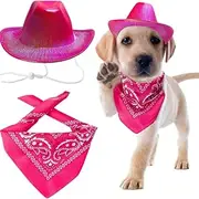 Dog Cowboy Hat Dog Cat Cowboy Hat Costume Bandana west Cowboy Accessories for Pet Metallic Space Shiny Cowboy Hats for Dog Cat (Rose red, One Size)
