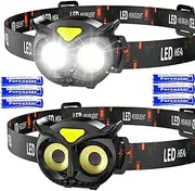 Headlamp 2 Pack, 6AAA Batteries Included,LED Head Lamp with 4 Modes,IPX5 Waterproof Head Lights for Forehead,150 Lumen Head Flashlight for Kids for Kids Camps