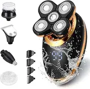 Electric Shavers for Men - 5 in 1 Bald Head Shavers for Men, 5D Floating Cordless USB Rechargeable Rotary Razor Multifunctional Grooming Kit Beard Trimmer Waterproof Wet and Dry with LED Display