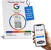 Google Review Stand (1 Stand) - NFC & QR Code Tap for Instant Reviews - Works on All Phones - Reusable White Acrylic, Zappy Speed & Pop - Boost Business Reviews by Review Highway - North America Made