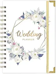 Tullofa Wedding Planner - Wedding Planner Book and Organizer for The Bride with 5 Tabbed Sections, 6.5" x 8.75", Hardcover with Metal Corner + 5 Inner Pocket + Sticker + Notes Pages - Purple White