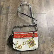 Brighton Womens Glitter & Go Pouch Crossbody Bag White Love Jewel Print Tasseled