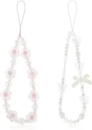 Mozeat Lens 2 Pack Beaded Phone Charms Strap Colorful Acrylic Butterfly Imitation Pearl Beaded Phone Charm Wrist Strap Mobile Phone Chain Anti-Lost Beaded Phone Bracelet Lanyard for Women, Plastic, No Gemstone, 570014_1_kHgkECkvS