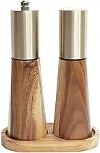 Salt and Pepper Grinder Set, 7x2 Adjustable Wooden Pepper Grinder Manual with Stable Base, Refillable Salt Shaker for Kitchen Home Restaurant Use and Set-