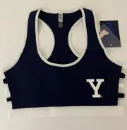 Yale University Bulldog Sports Bra Small Strapped Crop Top Open Sides Navy White
