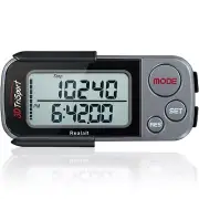 WALKING 3D PEDOMETER with Clip Strap Step Counter 30 Days Memory Black REALALT