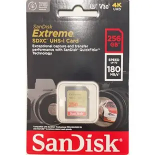 【SanDisk 晟碟】[全新版 再升級] 256GB Extreme SDXC V30 記憶卡(讀速180MB/s 原廠有限永久保固)