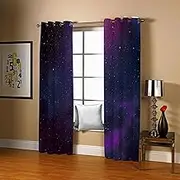 Exquisite Blackout Curtains Super Soft Purple & Starry Sky W168cm (66") x D138cm (54") x 2 for Kids Bedroom Energy Saving Curtain Solid Durable Polyester Blocking Eyelet Treatment Sets for Nursery