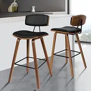 [ALFORDSON] Bar Stools 2X Wooden Counter Stool in 70cm Seat Height Black Kitchen Dining Chair with Footrest and Adjustable Leg Levelers Classic Leather Chair for Home Bar Dining Room