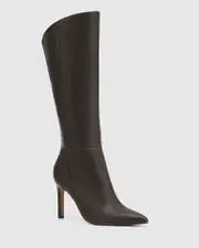 Henning Espresso Leather Stiletto Heel Long Boot