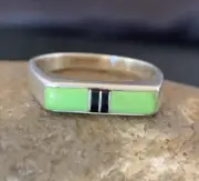 Gaspiete & Onyx Navajo Sterling Silver Inlay Ring Size 6.5 11154