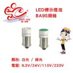 LED標示燈燈泡 火警標示燈燈泡 規格:BA9S白光/綠光 電壓6.3V/24V/110V/220V