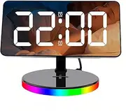 Lancoon Digital LED Mirror Alarm Clock with RGB Ambient Night Light Large Display 6 Levels of Adjustable Brightness Dual Alarm Memory Function for Bedside Home Office