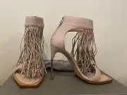 Alexander McQueen Fringe Pink NudeStiletto Pin Heels Leather Sandals Size 41