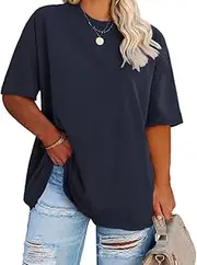 [Fisoew] Women's Plus Size T Shirts Oversized Tees Summer Half Sleeve Crew Neck Tunic Tops
