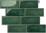 GRIPRO Subway Tile Peel and Stick Backsplash Tiles for Kitchen Green Backsplash 11"x11" 3D Adhesive Wall Paper (4 Sheets, Green)
