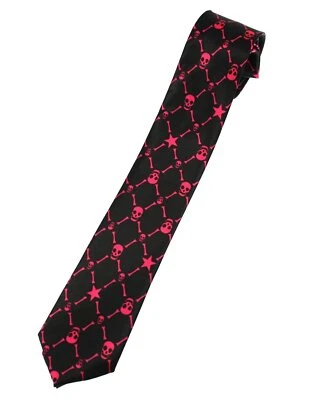 Zac's Alter Ego® Neon Pink Skull & Crossbones on Black Tie