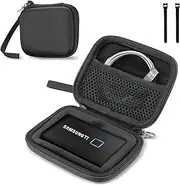 ProCase Samsung T7/ T7 Touch Portable SSD Hard Carrying Case and 2 Cable Ties, Hard EVA Shockproof Storage Travel Organizer for T7/ T7 Portable 500GB 1TB 2TB USB 3.2 External Solid State Drives-Black