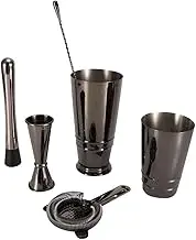 Stainless Steel Boston Cocktail Shaker Set with Jigger Measuring Cup, Strainer, Mixing Spoon, 5Pcs, Bar Tool Bartender Accessories