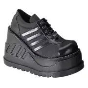 Demonia Stomp-08 Cyber Punk Rock Black Wedge Platform Sneakers